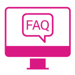 Desktop computer showing ‘FAQ’ in a speech bubble on the screen